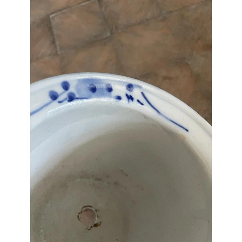 Vtg Chinoiserie Asian Blue & White Porcelain Flower Planter Pot 4.25 x 6.5